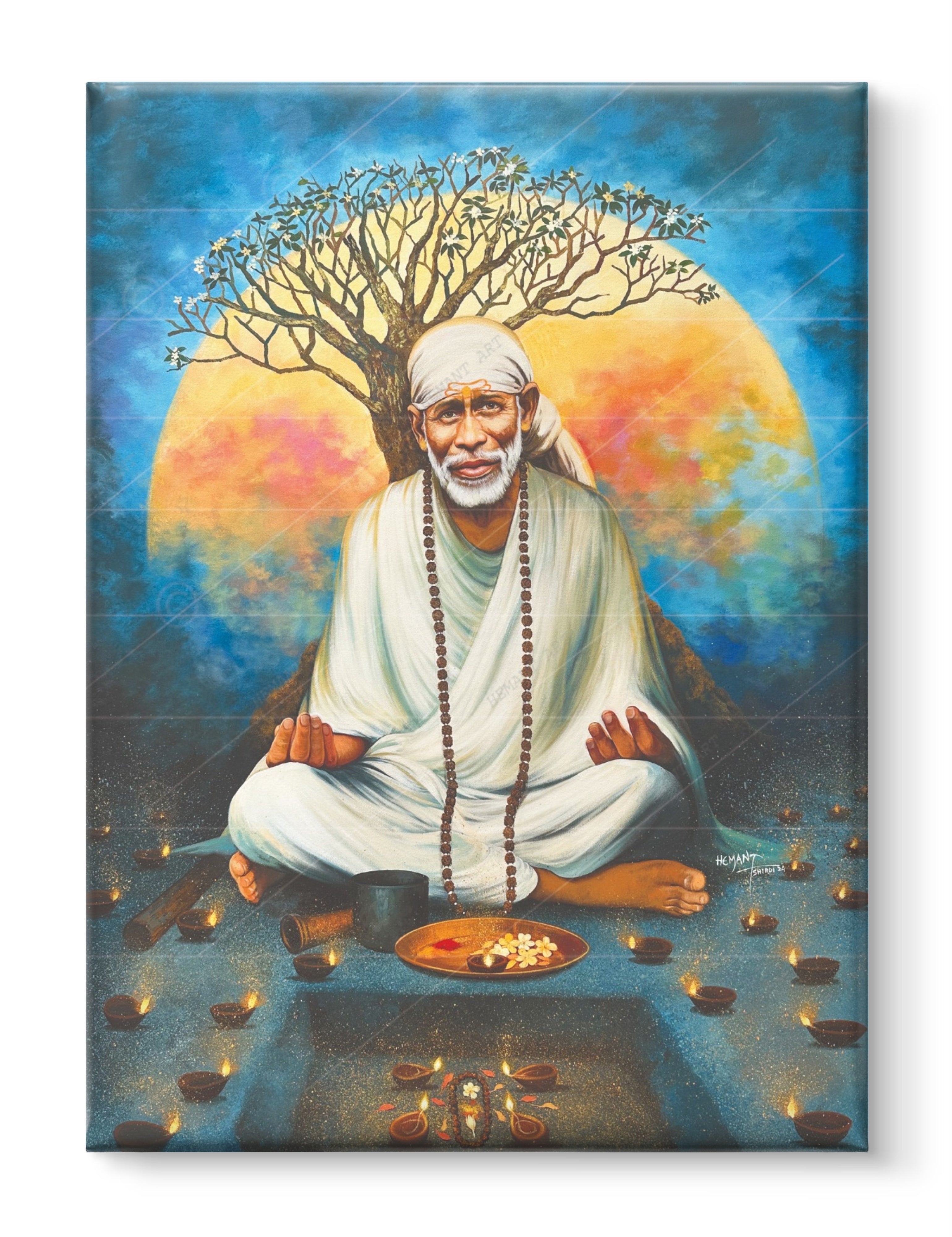 🖼️ Hemant Art Shirdi Sai Baba Meditation Photo Frame Canvas Painting/Canvas Wall Art – Spiritual Home Decor for Puja Room & Meditation Space Success Active